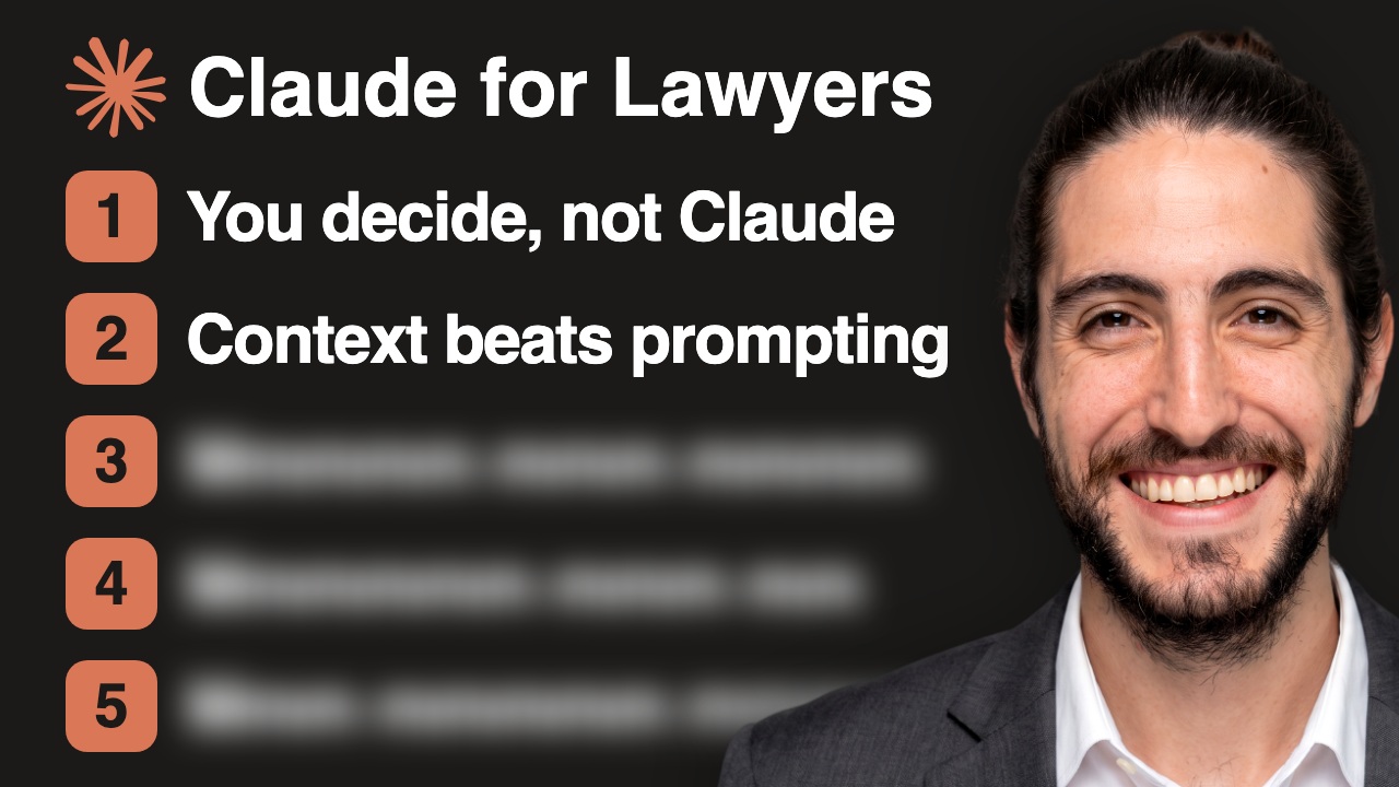 Alejo Pijuan beside the title card of his Claude for Lawyers video
