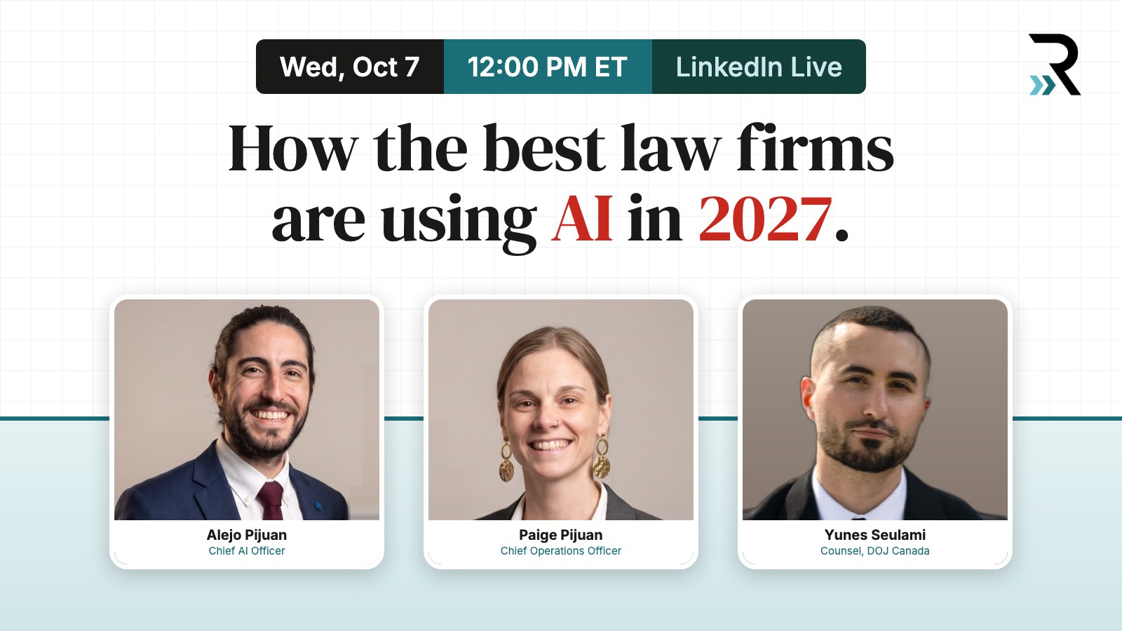 Cover of the October 7 LinkedIn Live training, with Alejo Pijuan, Paige Pijuan and Yunes Seulami